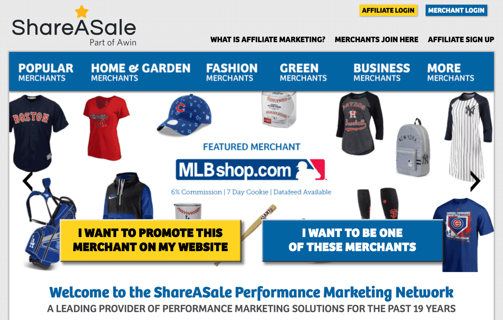 Homepage di ShareASale