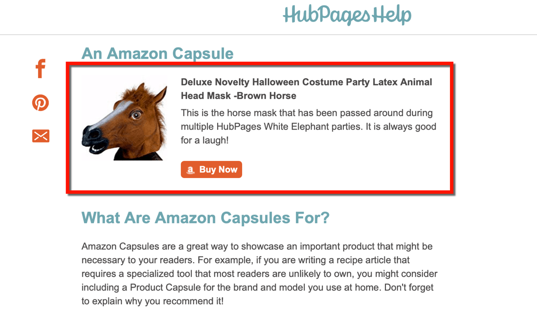 Enlaces de afiliados de Amazon en la cápsula de Hubpages