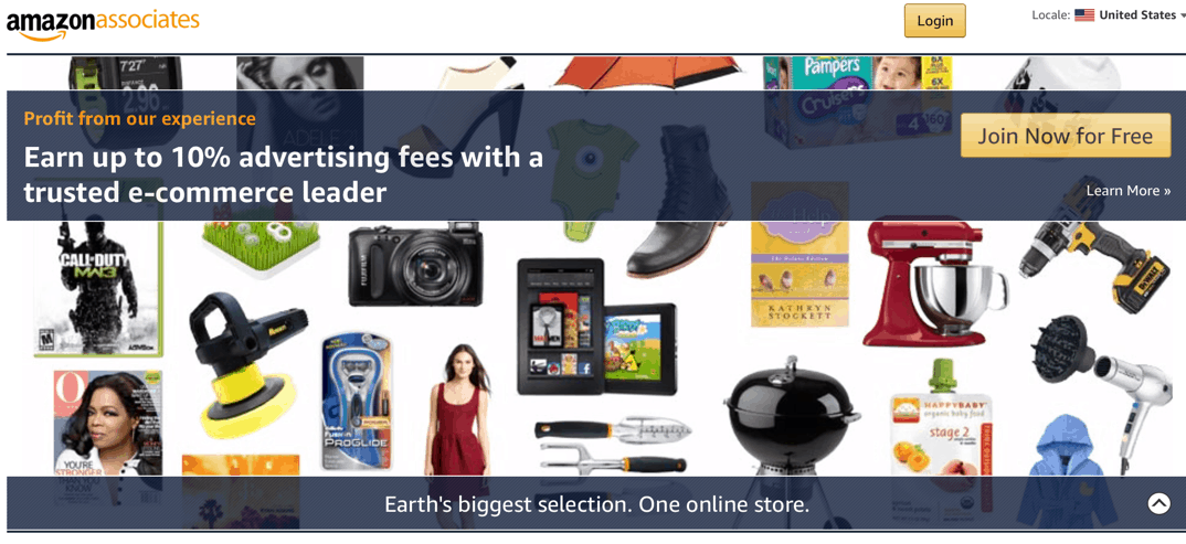 Homepage di Amazon Associates