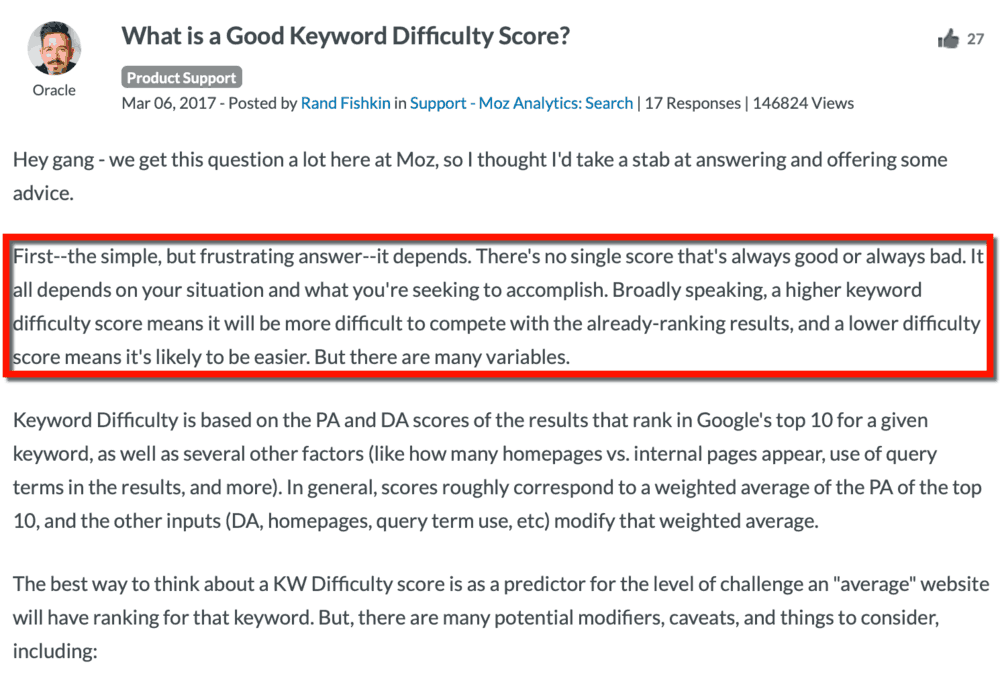 Explicação de dificuldade da palavra-chave Rand Fishkin