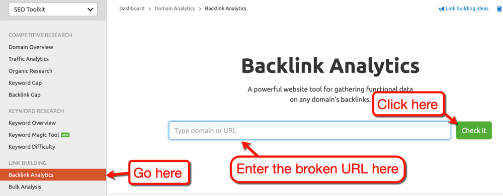 SEMRUSH Backlink Analytics Tool