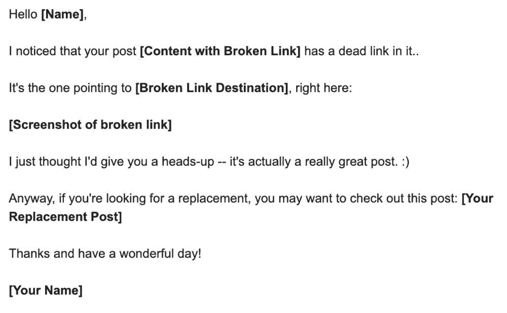 Exemple d'e-mail de sensibilisation pour la création de liens brisés