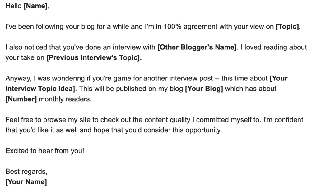 Exemplo de postagem de entrevista por e-mail de divulgação