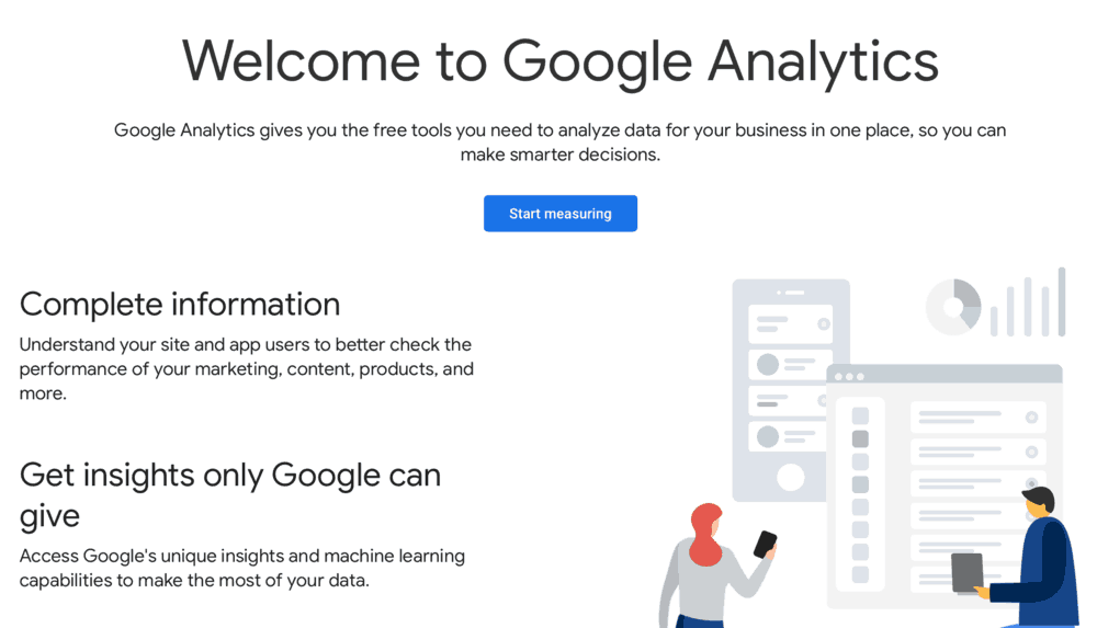 Страница приветствия Google Analytics