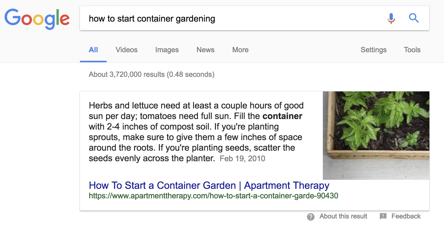 ตัวอย่างข้อมูลแนะนำของ Google