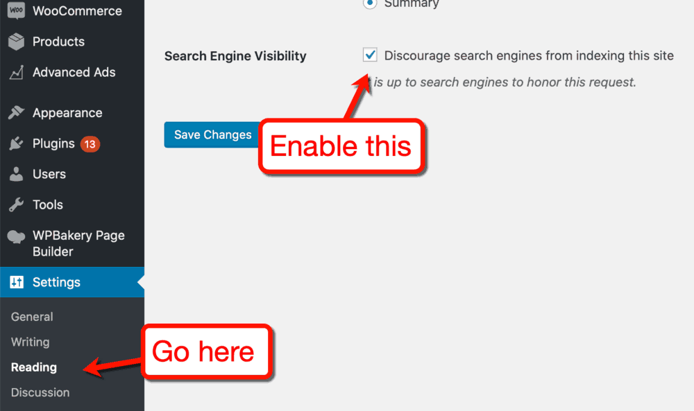 Opción de visibilidad del motor de búsqueda de WordPress