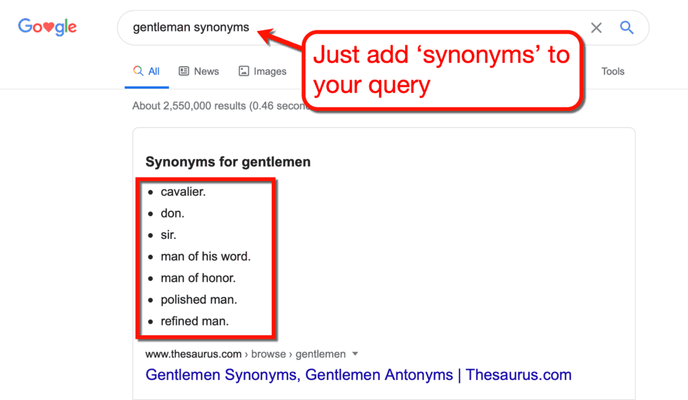 Google SERP for Gentleman同義詞