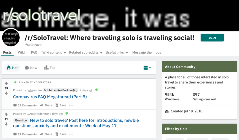 SoloTravel Sous-reddit