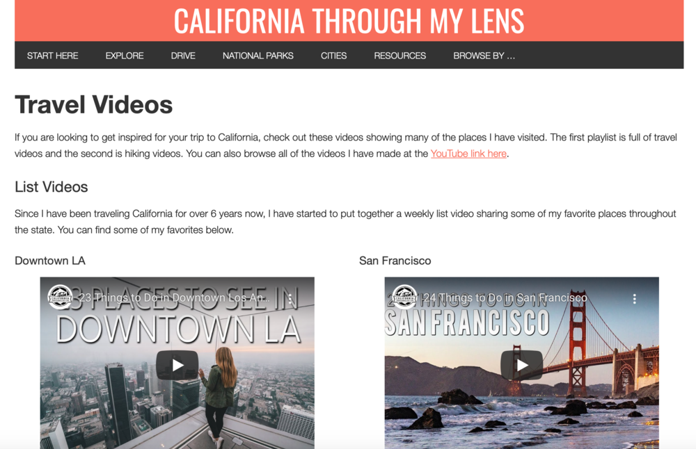 Vidéos California Through My Lens