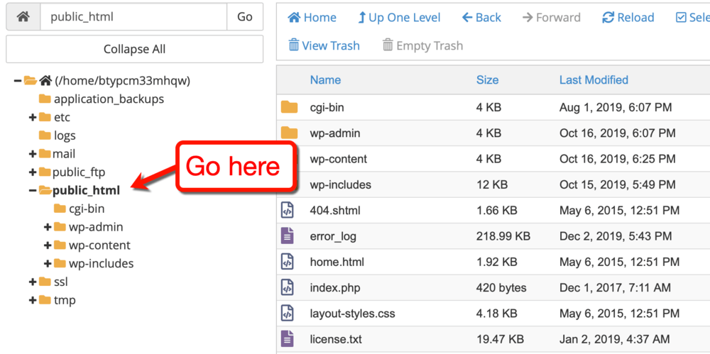 Interface du gestionnaire de fichiers GoDaddy