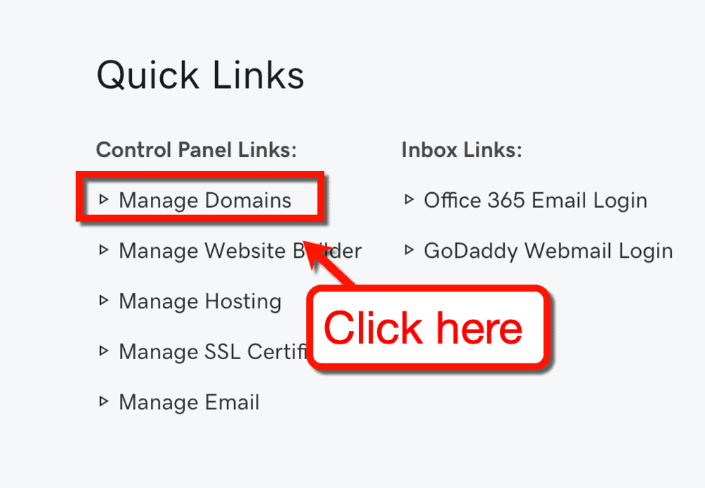 Liens rapides de GoDaddy