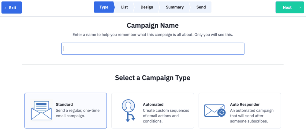 ActiveCampaign 새 캠페인 인터페이스