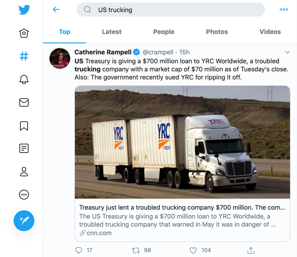 Twitter ABD kamyon taşımacılığı haberleri
