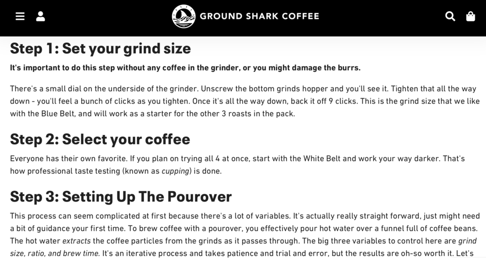 Guia de instruções do café Ground Shark