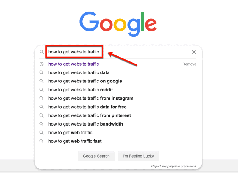 Google SERP pour savoir comment obtenir du trafic sur le site Web