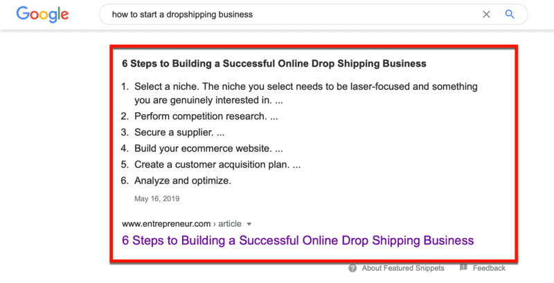 Articolo per imprenditori su Google SERP