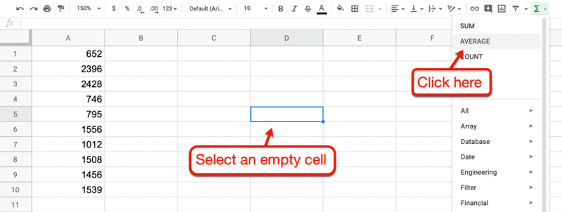 Fonction moyenne de Google Sheets