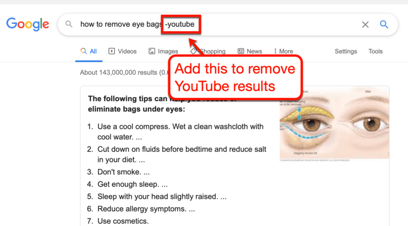Google So entfernen Sie Ergebnisse von YouTube