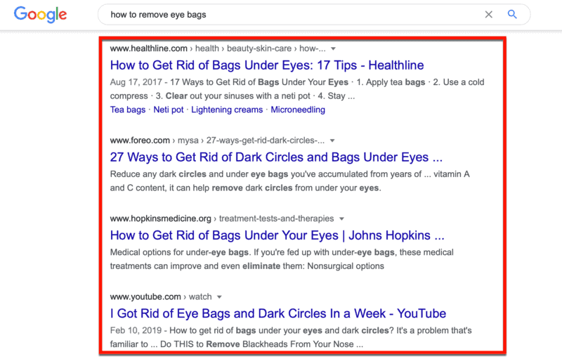 Google SERP Comment se débarrasser des sacs oculaires