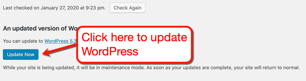 更新WordPress按钮