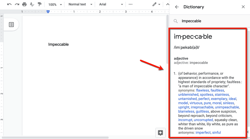 Google Docs Synonyms Finder