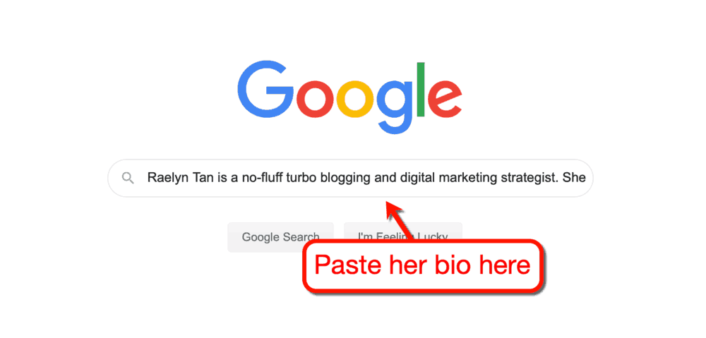 Google ingresando a la biografía de Raelyn Tan