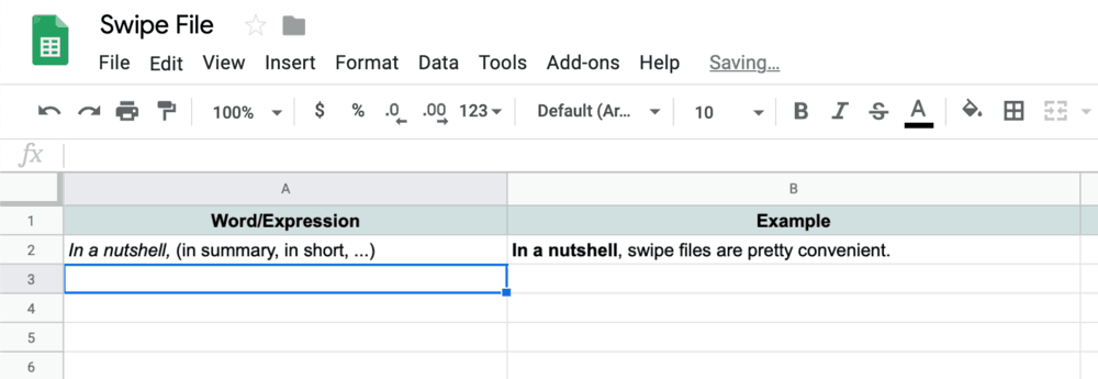 Google Sheets Swipe File