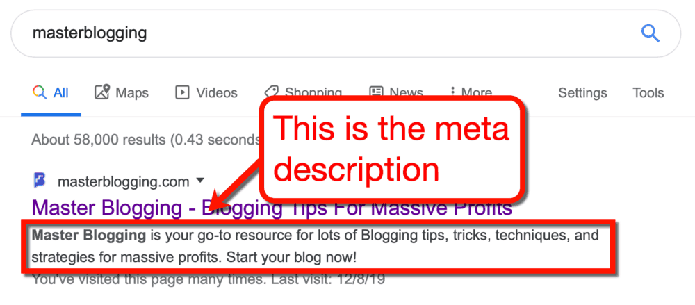 ตัวอย่างคำอธิบาย Meta ของ Master Blogging