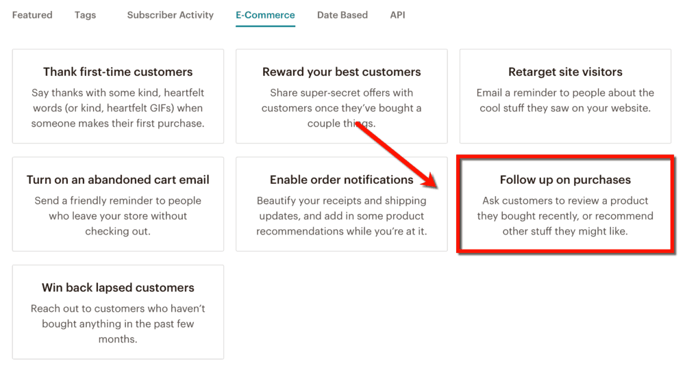 MailChimp Follow Up on Purchases Automation