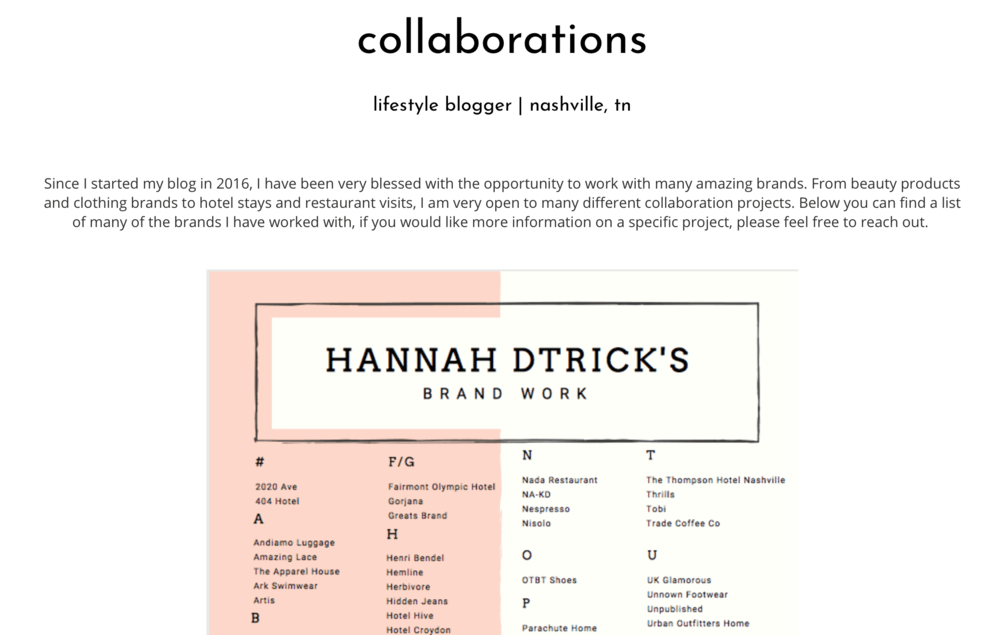 Pagina delle collaborazioni di Hannah Dtrick