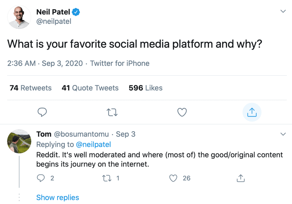 Pergunta no Twitter por Neil Patel