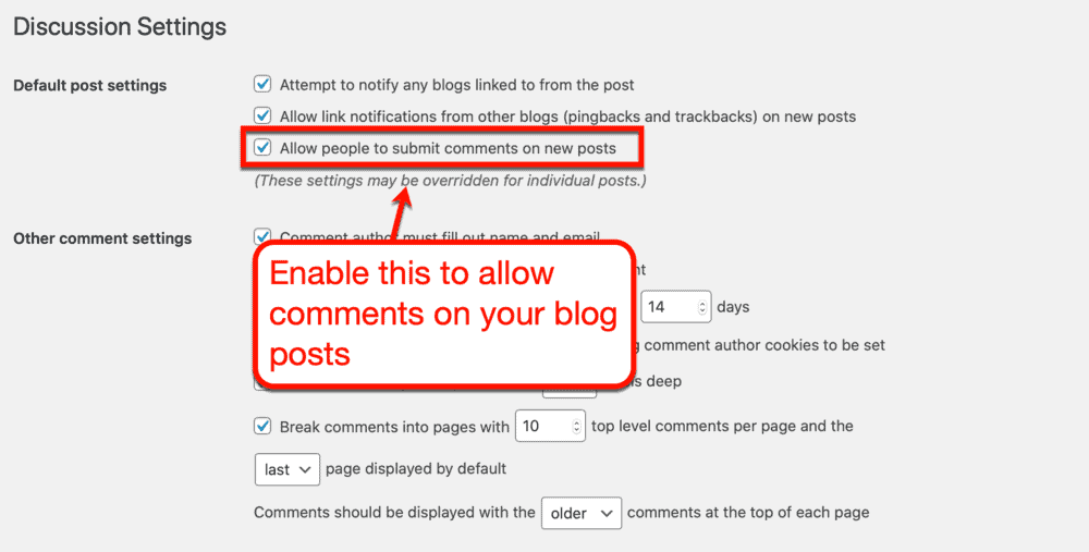 WordPressのコメントを許可するオプション