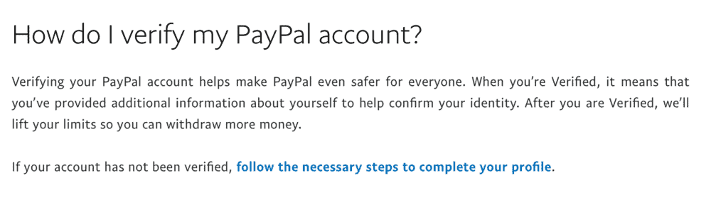Informações de verificação do PayPal