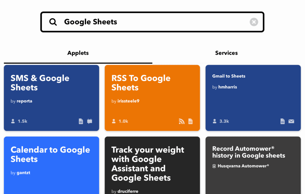 Applets IFTTT avec Google Sheets