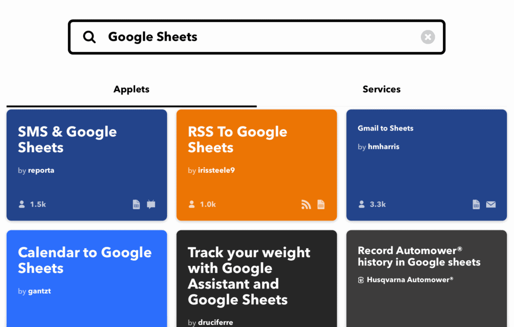 Апплеты IFTTT с Google Таблицами
