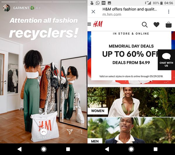 H&m Instagram 故事增加电子商务销售额