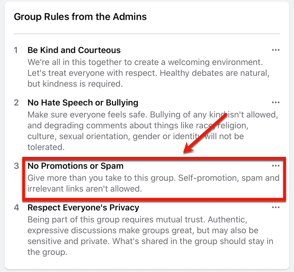 Regola del gruppo Facebook sui link di affiliazione