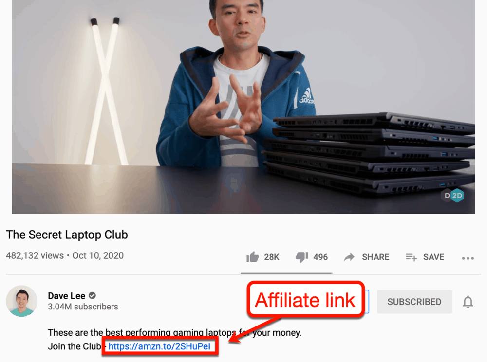YouTuber David Lee'nin videosundaki ortaklık bağlantısı
