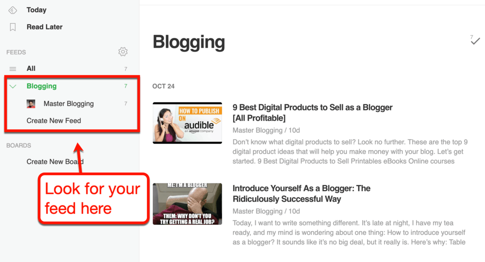 Lista de blogs do Feedly