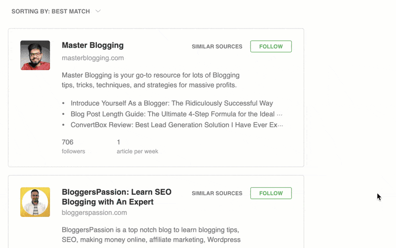 Sites de blog do Feedly Master