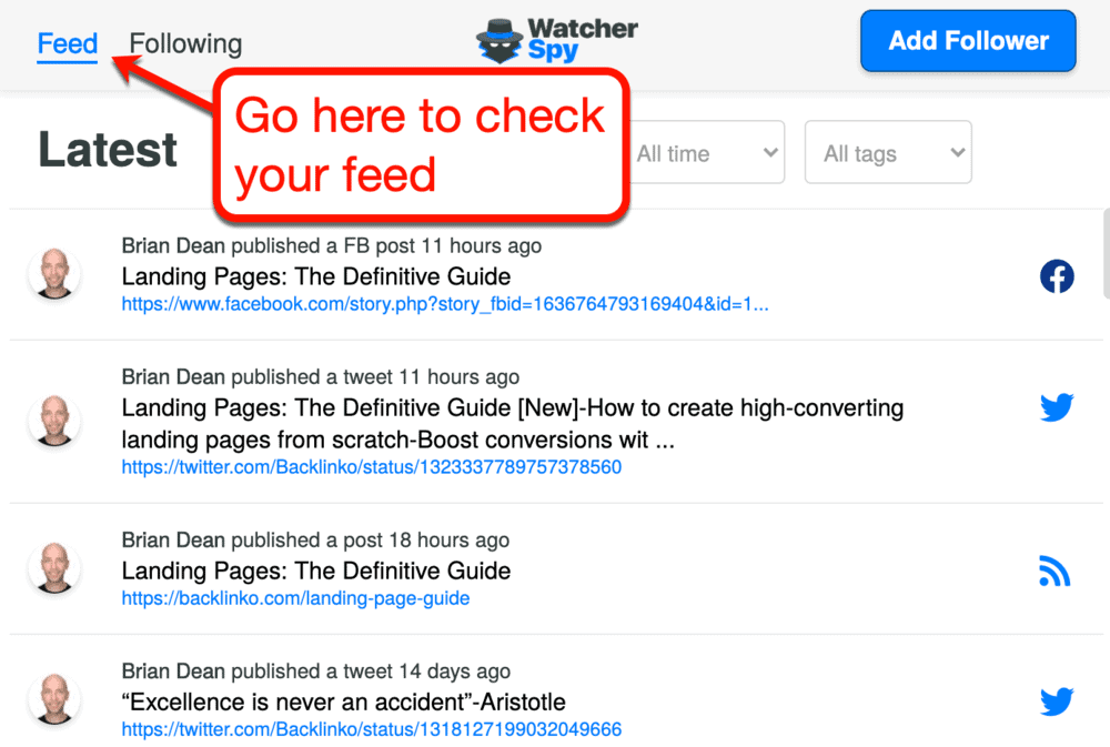 Verificando seu feed no WatcherSpy