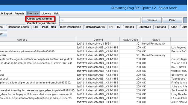 Screaming Frog - Mapa del sitio XML