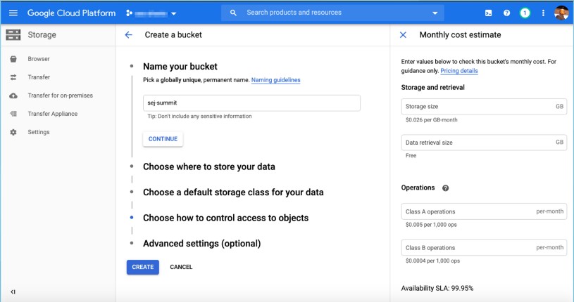 Erstellen Sie einen Google Cloud Storage Bucket