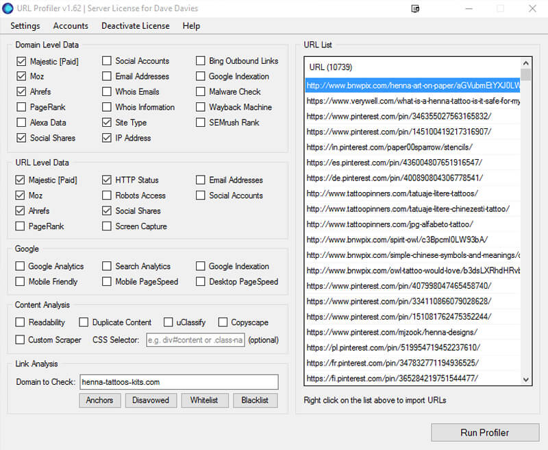 URL Profiler:随时可以使用。
