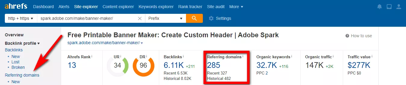 โดเมนอ้างอิง Ahrefs