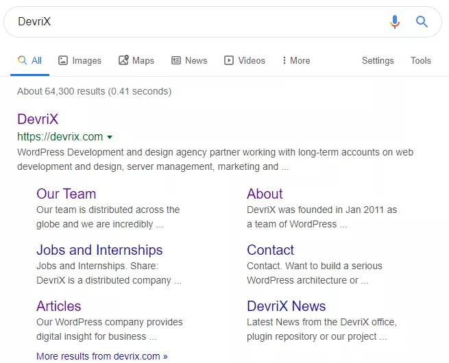 نتيجة بحث جوجل العادية DevriX
