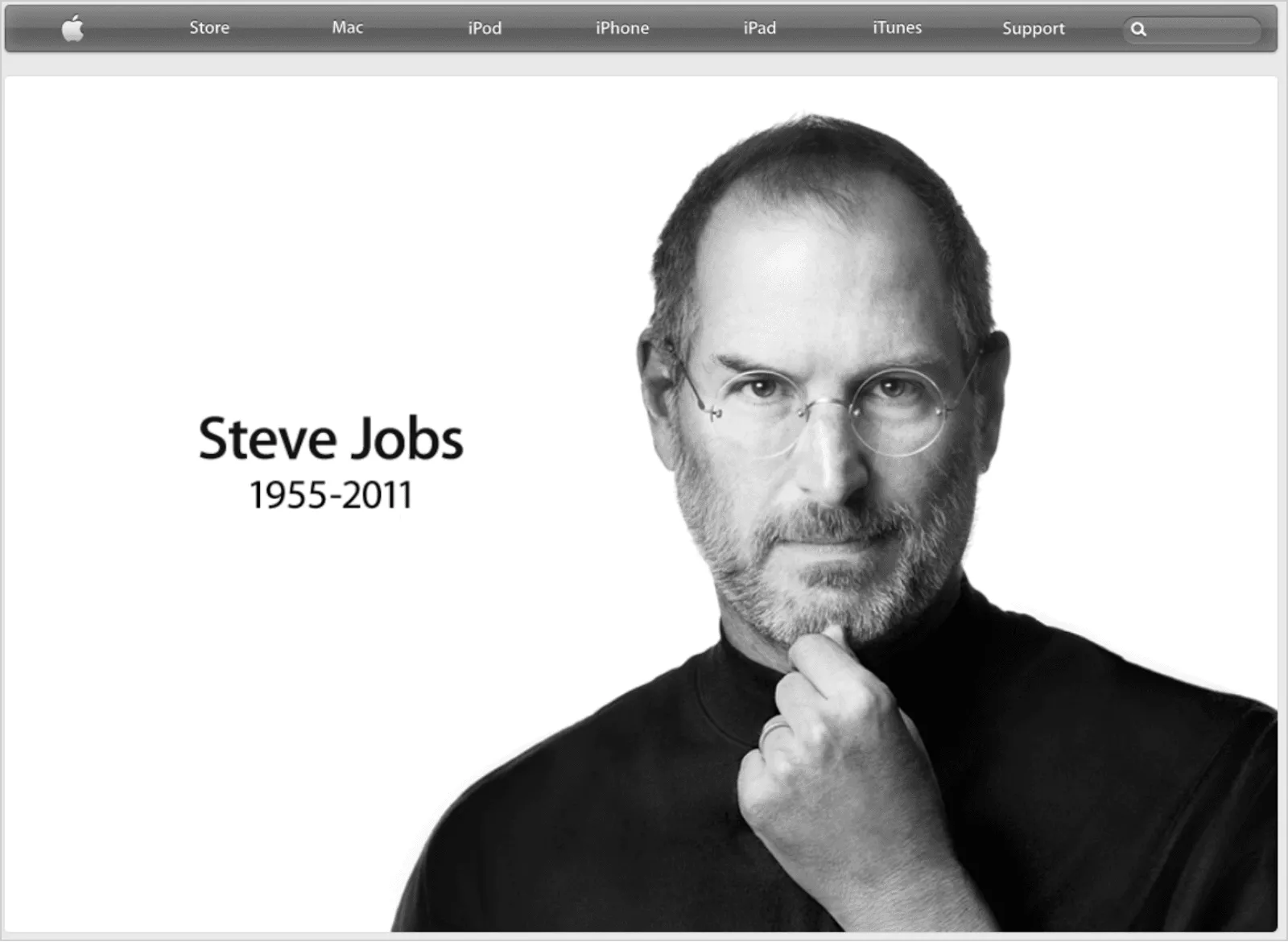 Exemple de site sombre - Prise de contrôle de la page d’accueil du site Web d’Apple à la mort de Steve Job.