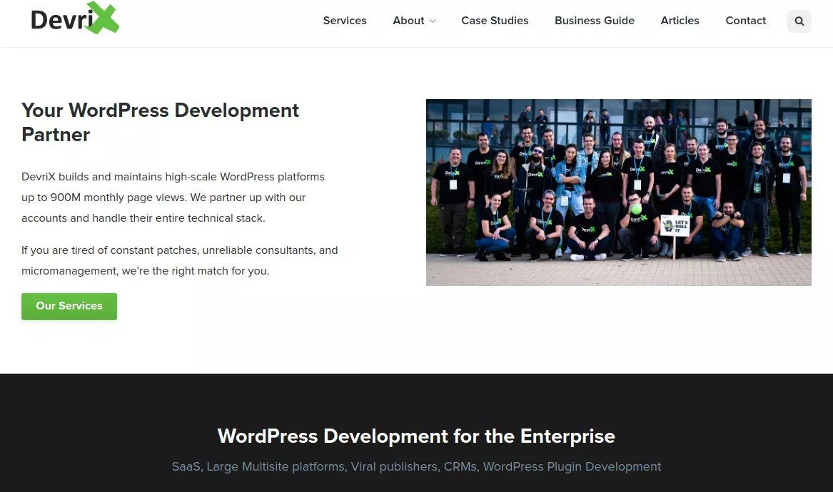 Page d'accueil DevriX - Partenaire de développement WordPress