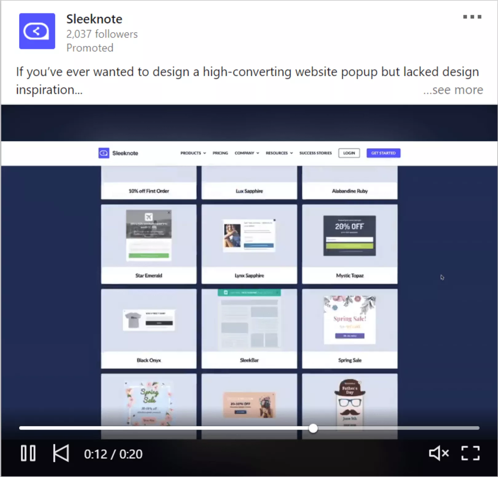 Annuncio video Sleeknote