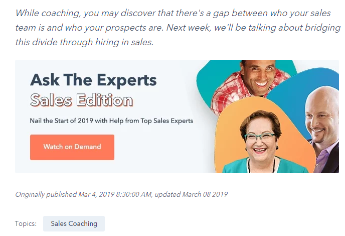 帖子結尾處的HubSpot CTA